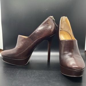 Nine West “Feminity” Chocolate Brown Leather Platform Pumps Size 7M